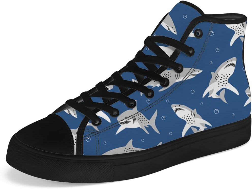 

Высокие кеды из канвы для мужчин и женщин Shark, высокие кроссовки на шнуровке, повседневная обувь Chebing, синий/серый
