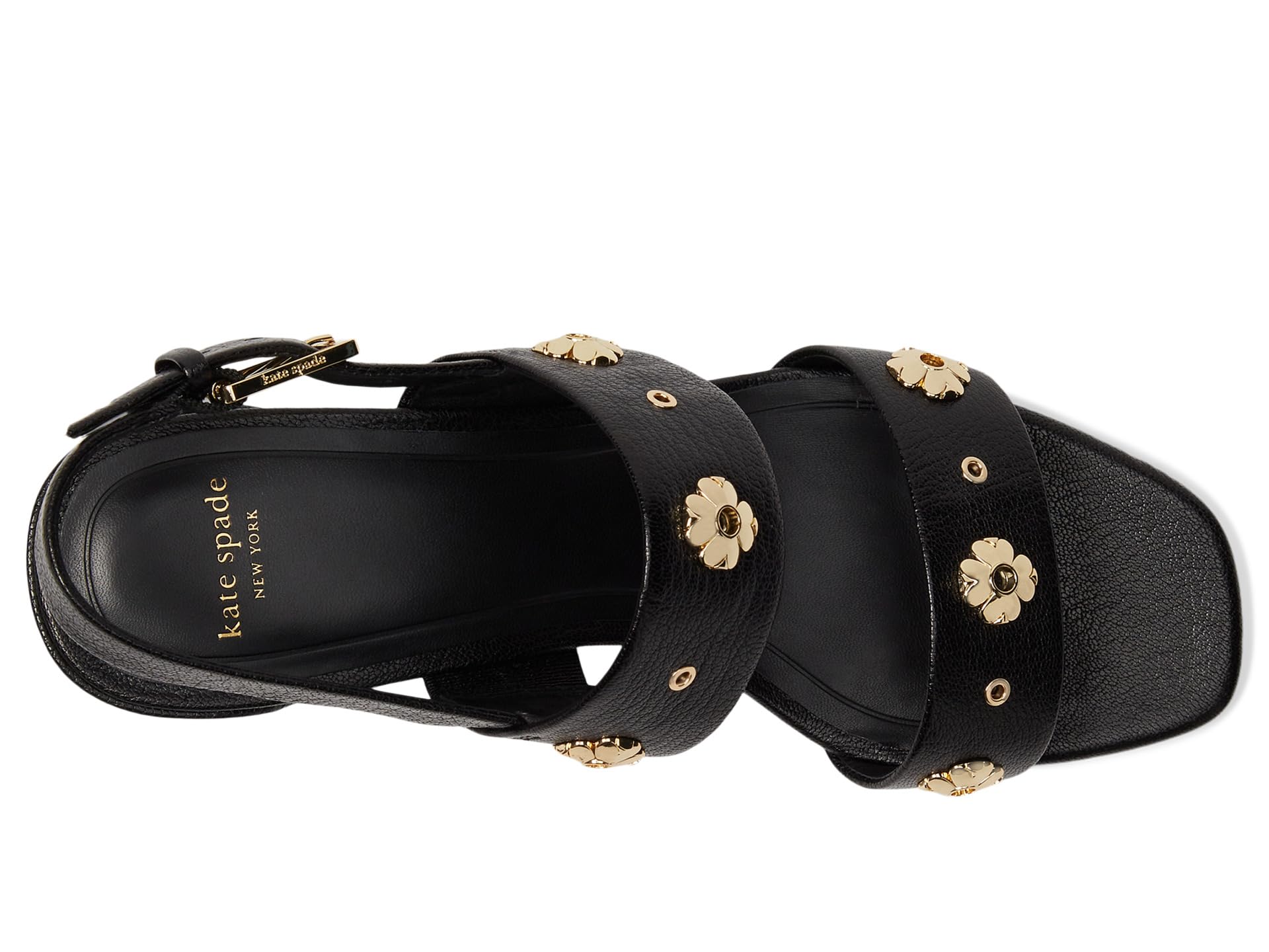 Туфли Kate Spade New York Spade Flower Stud Pebbled Leather Block Heel Sandals, черный — фото 2