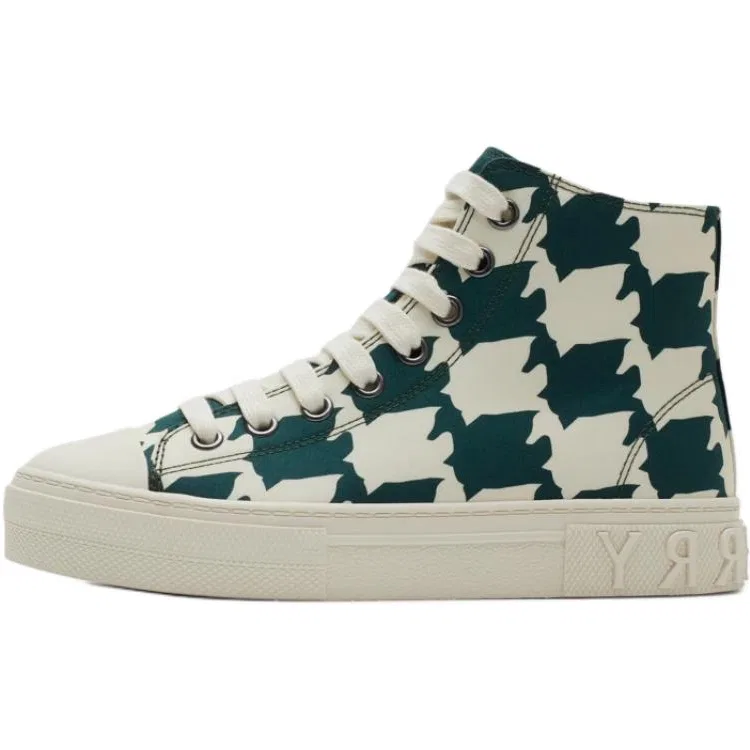 Кеды Burberry High Top Kids Canvas Shoes бежево-зеленые