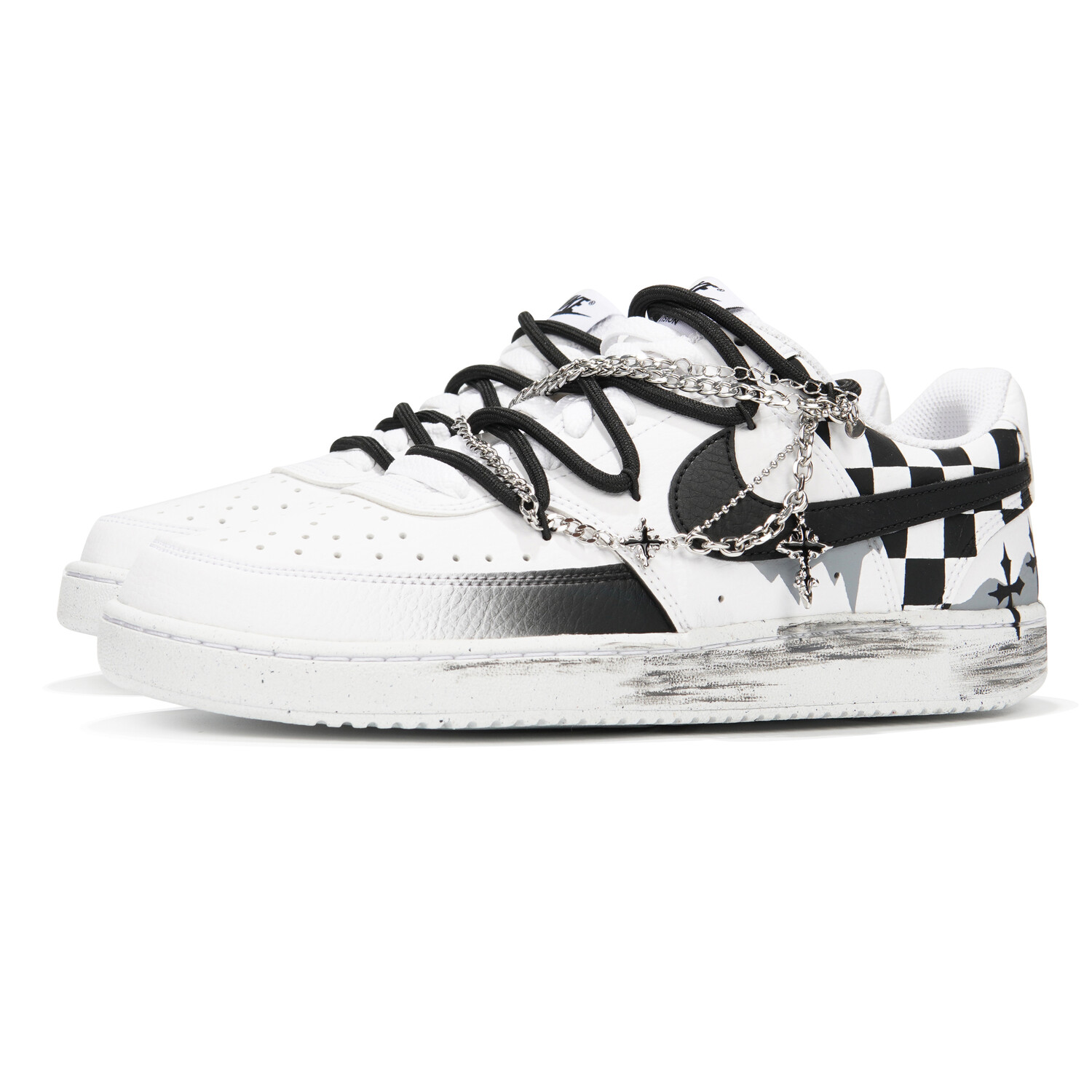 

Кроссовки Nike Court Vision 1 Skateboard Shoes Men Low-Top Black White, Черный, Кроссовки Nike Court Vision 1 Skateboard Shoes Men Low-Top Black White