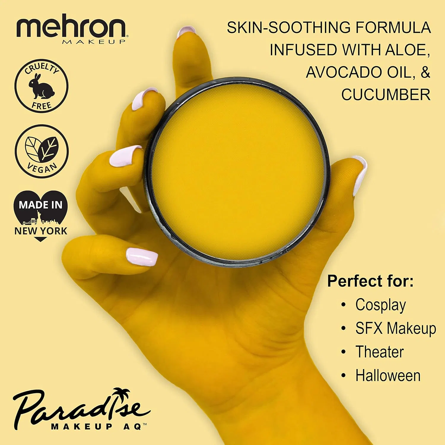 Грим для лица и тела Mehron Paradise Makeup AQ, желтый, 45 г — фото 2