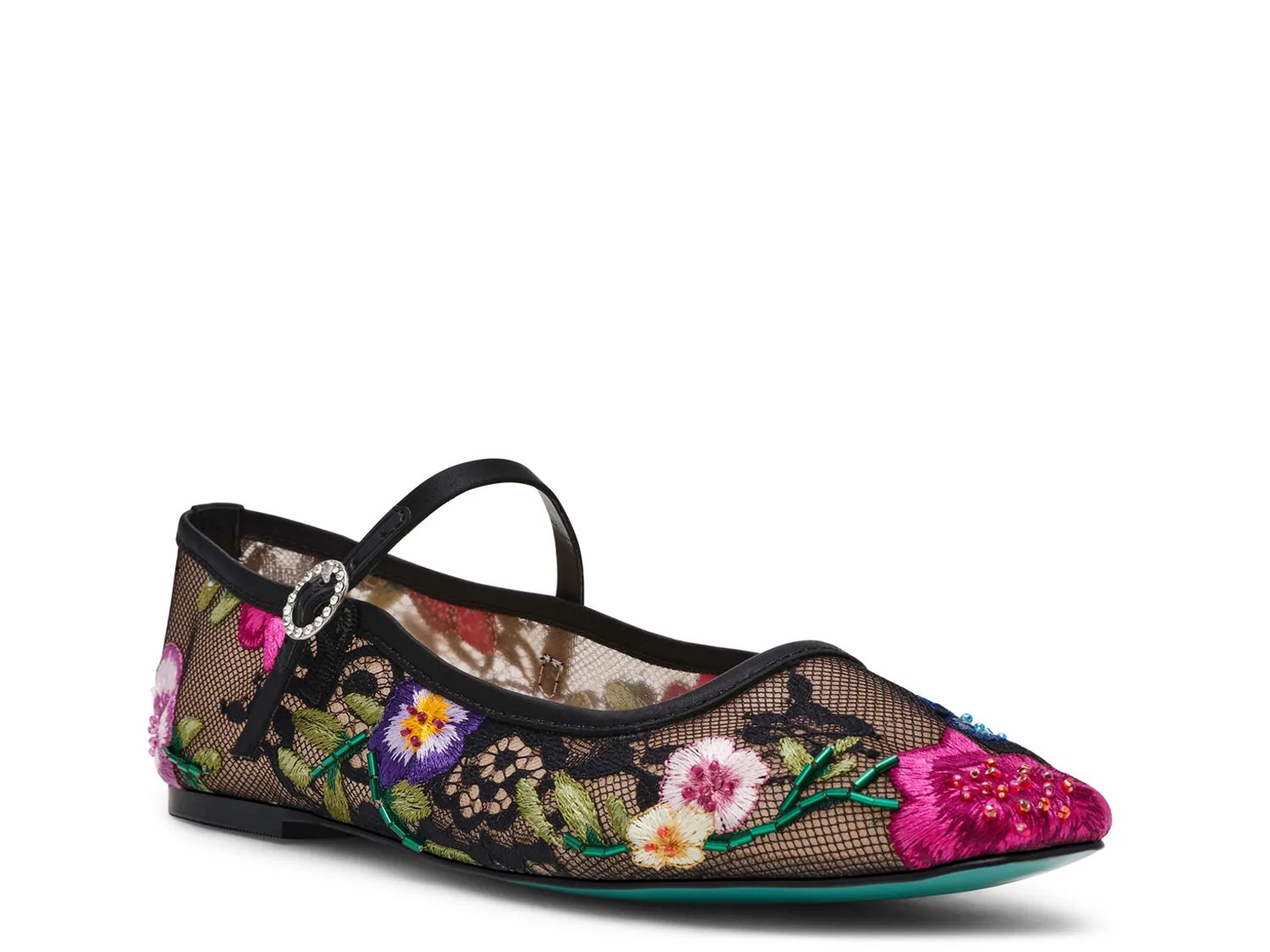Балетки Betsey Johnson Nova Mary Jane Flat, Black/Multicolor Floral Embroidery