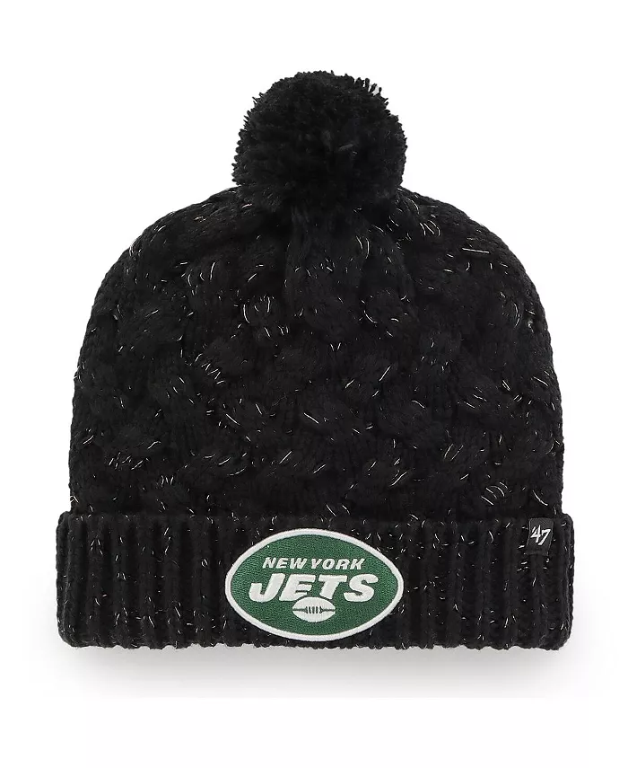 

Женская вязаная шапка с отворотом и помпоном '47 Black New York Jets Fiona Logo '47 Brand