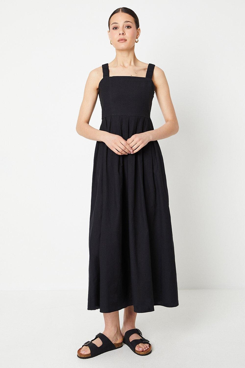 

Платье миди без рукавов со сборками и бретелями Dorothy Perkins, черный