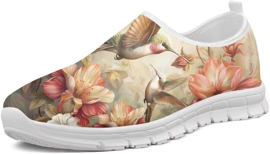 

Женские лоферы Forchrinse Fire Running Horse без шнурков, мужские легкие прогулочные кроссовки, мягкие и удобные модные кроссовки для бега, тенниса, работы и путешествий, Retro Hummingbird Flower