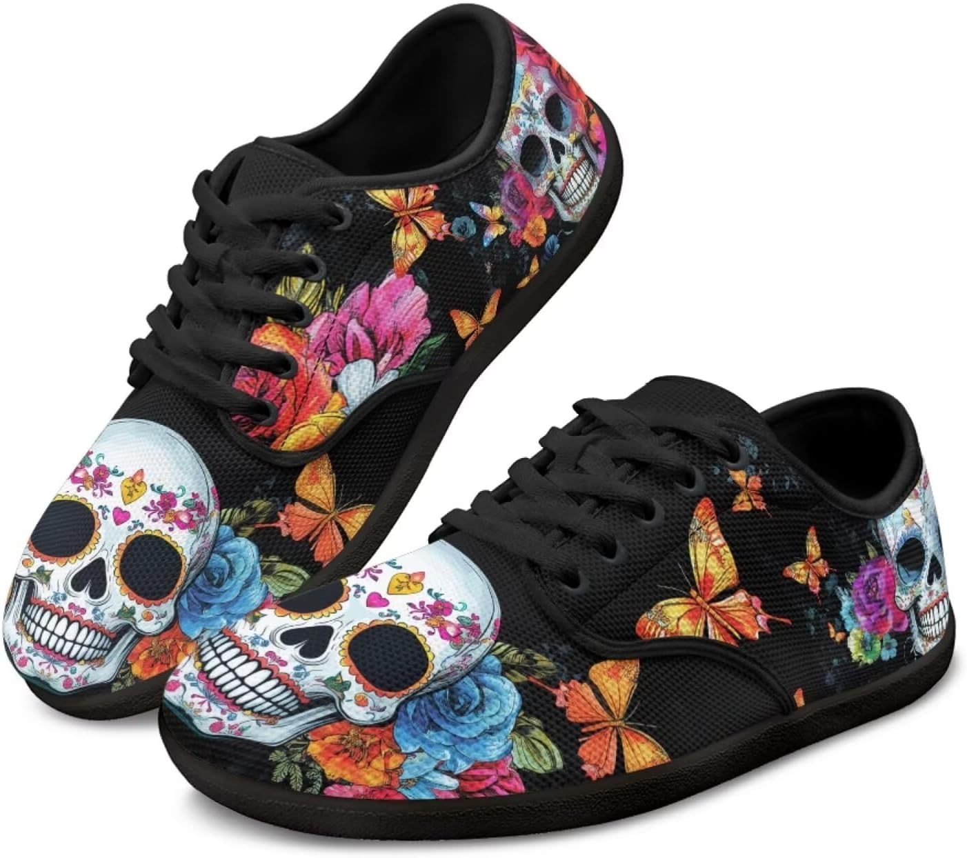 

Кроссовки Skull для женщин и мужчин, повседневная обувь для бизнеса, с широкой носочной частью, босоножки, обувь для ходьбы с нулевым перепадом Pointodoor, Skull Butterfly Flower