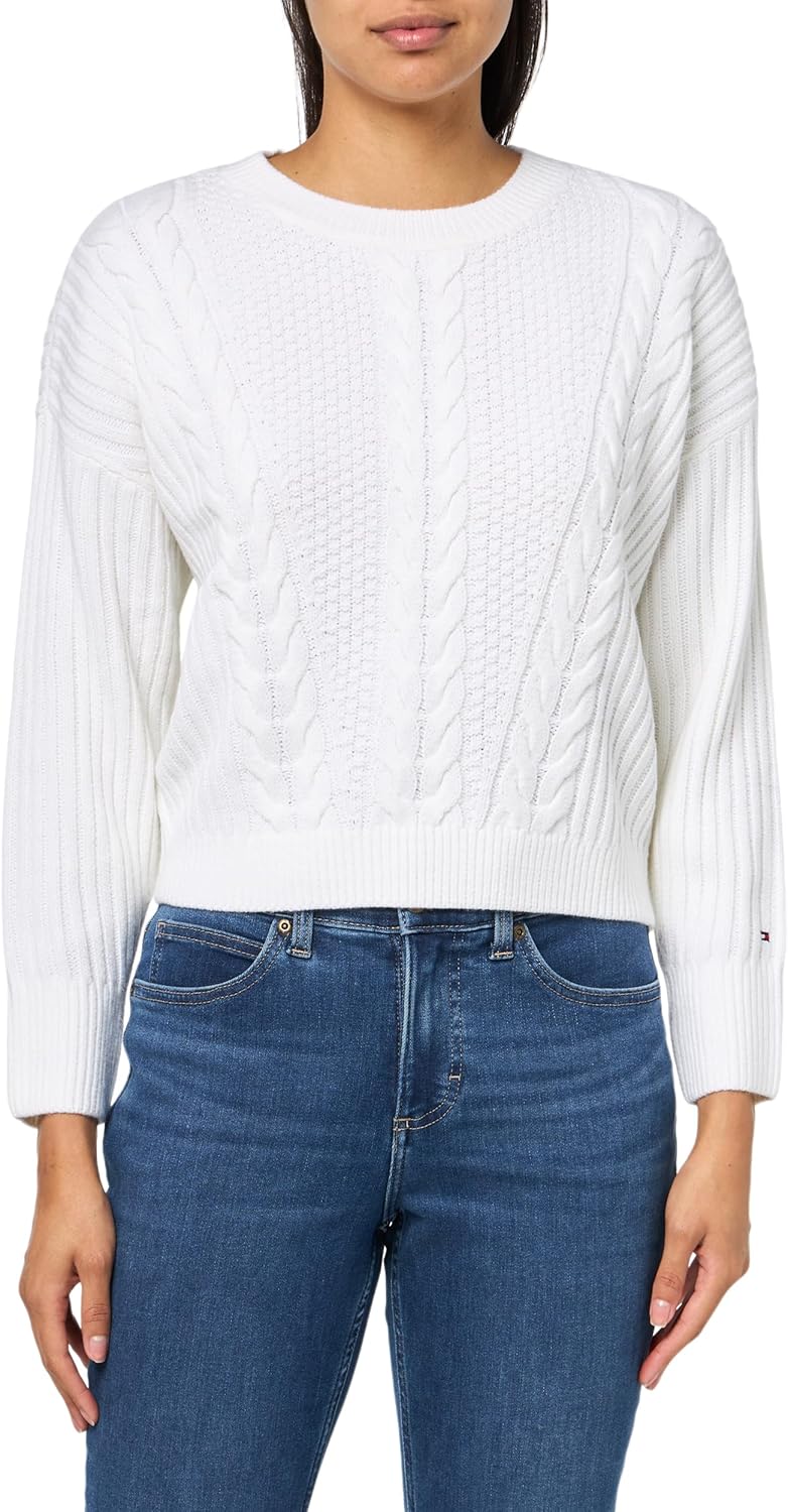

Женский однотонный повседневный свитер с круглым вырезом Tommy Hilfiger, Ivory Multi