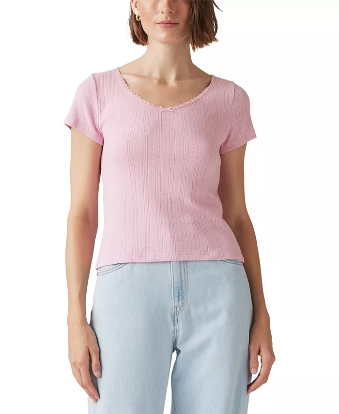 

Женский топ из хлопка Sweetie с V-образным вырезом и ажурной вязкой Levi's, розовый
