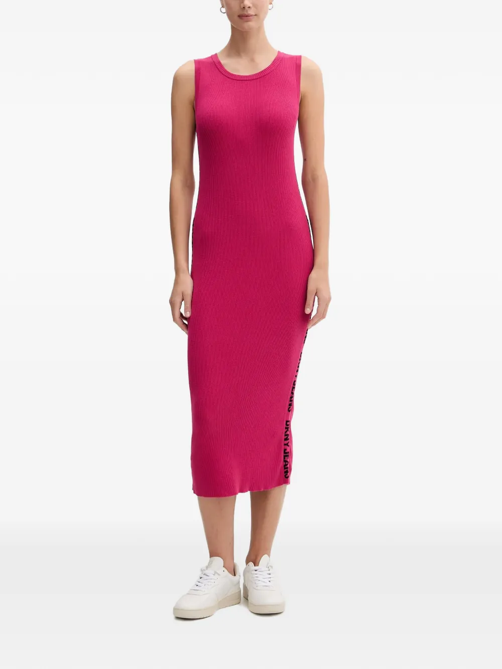 

Рифленое миди-платье с логотипом на боку Dkny, розовый