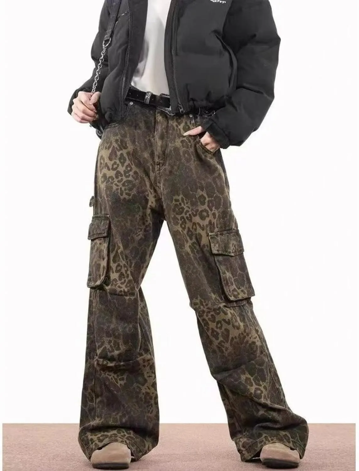 

OCUH Y2K джинсы с леопардовым принтом, свободные, с карманами