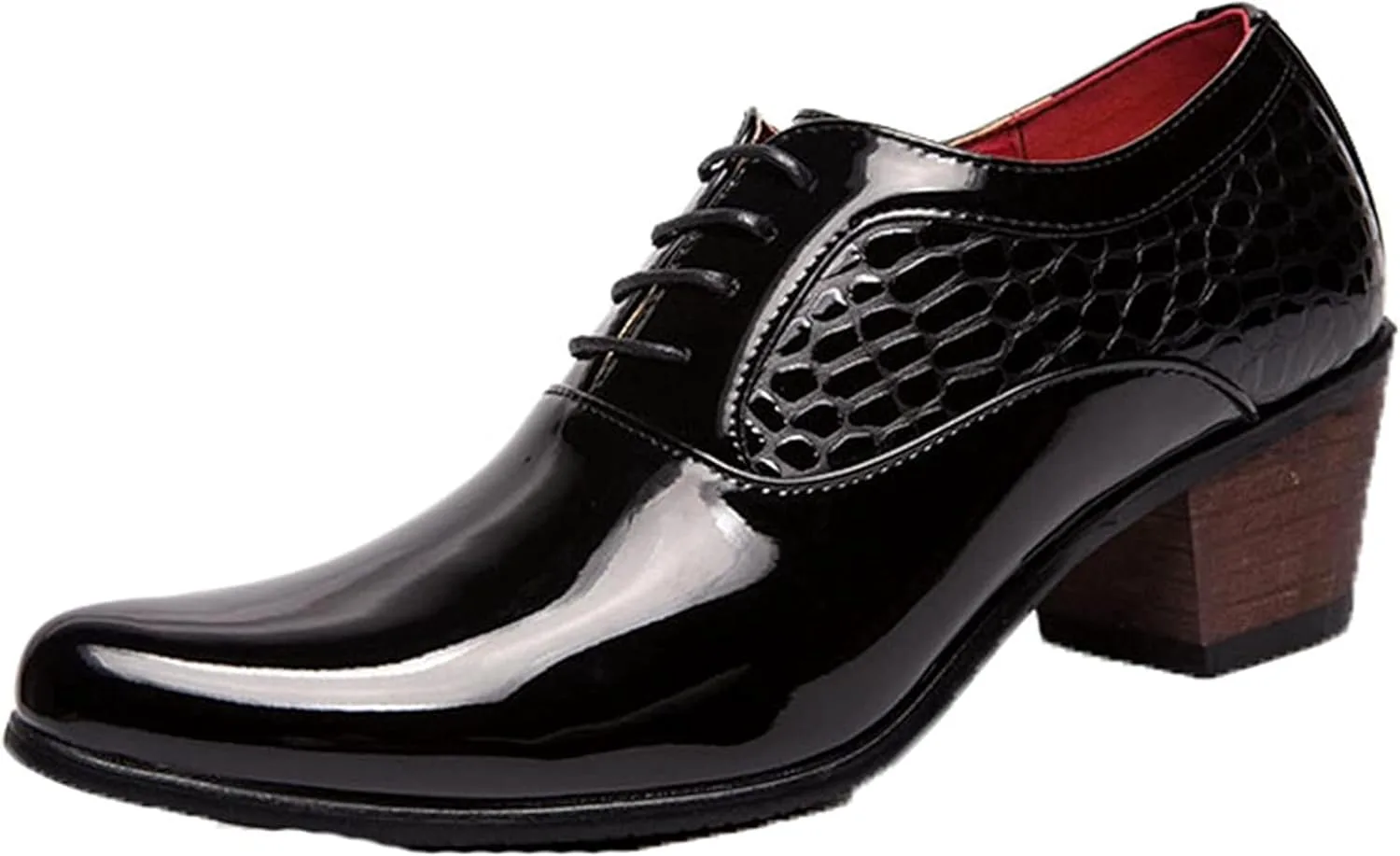 

Мужские оксфорды на высоком каблуке с повседневной и формальной шнуровкой, весенние и летние туфли с острым носком Generic, черный