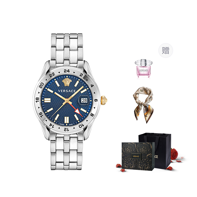 

VERSACE Часы Wrist Watch Quartz Movement Green Dial Men's Watch Limited Fortune Box+ Perfume+Silk Scarf, Blue [Purple Rose] Box Limited Edition