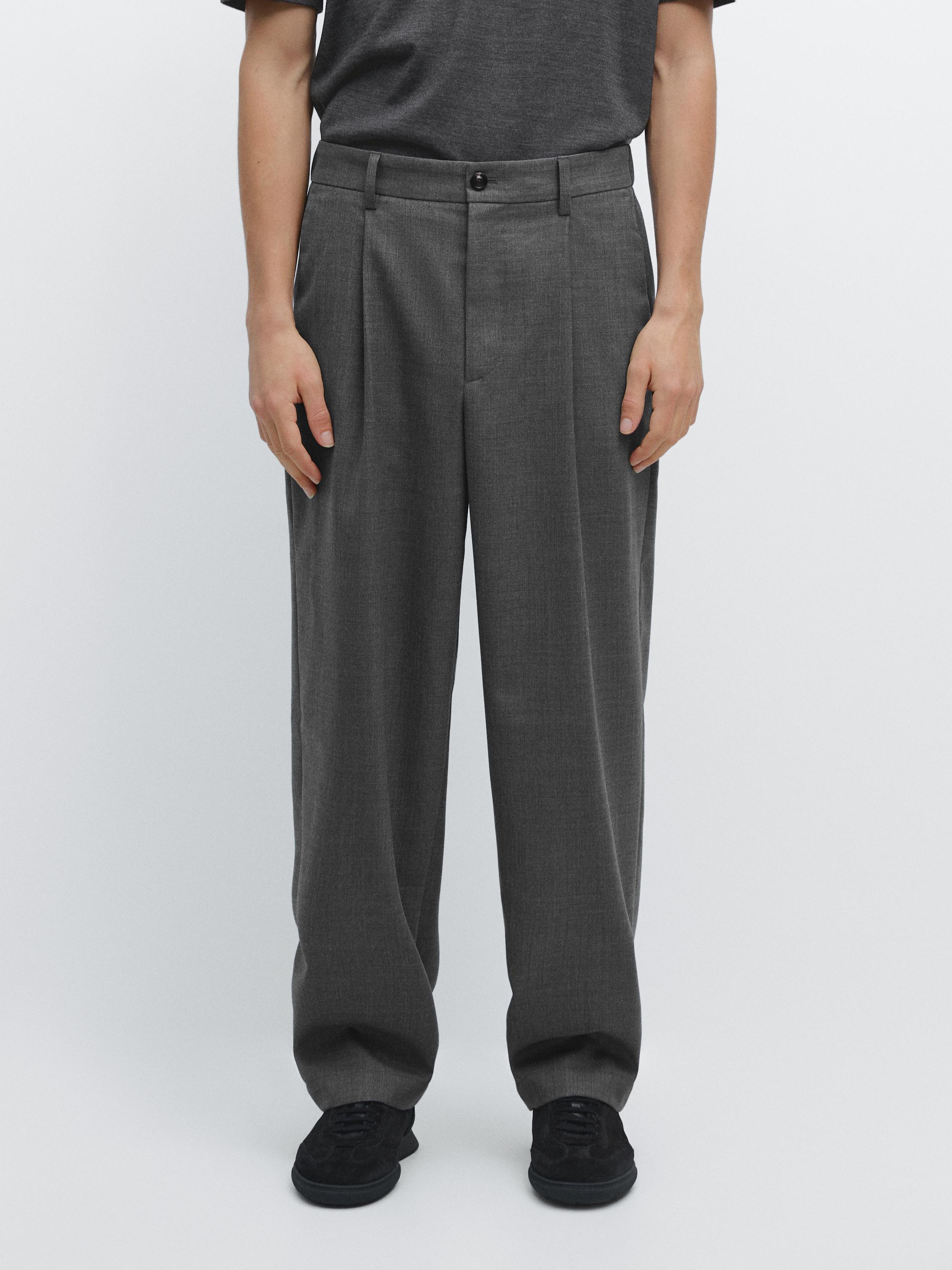 Шерстяные брюки свободного кроя с вытачками Massimo Dutti, grey — фото 3