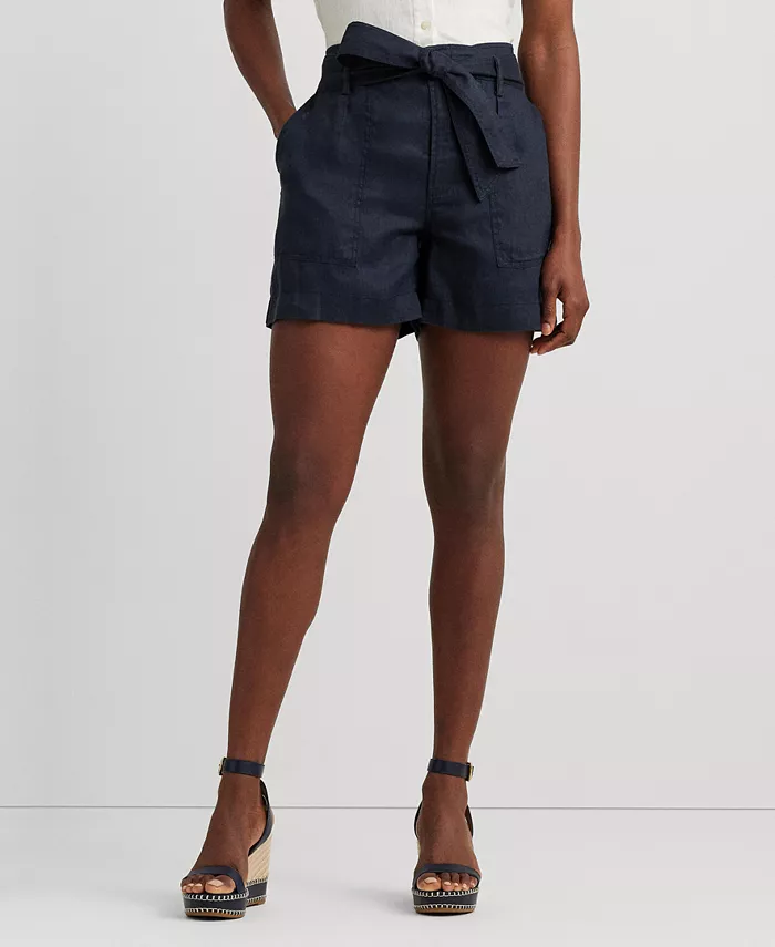 

Льняные шорты с поясом Lauren Ralph Lauren, синий