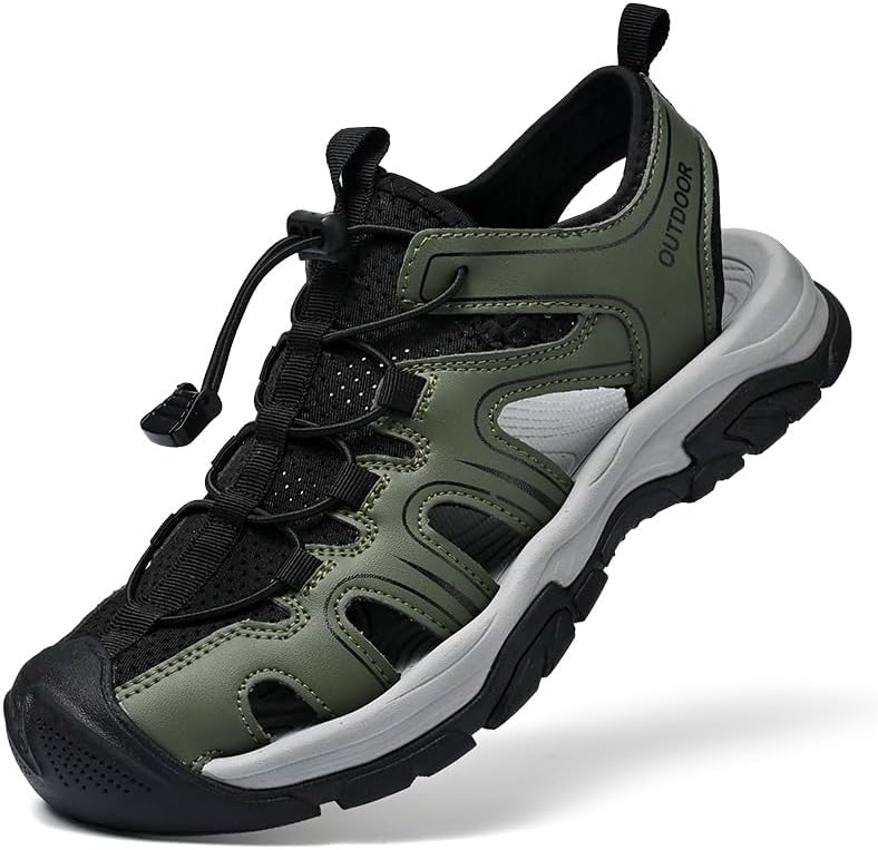 

Мужские закрытые сандалии Tsuukuie, пляжная обувь для воды, спортивные походные кожаные сандалии для рыбалки, водонепроницаемые, зеленый