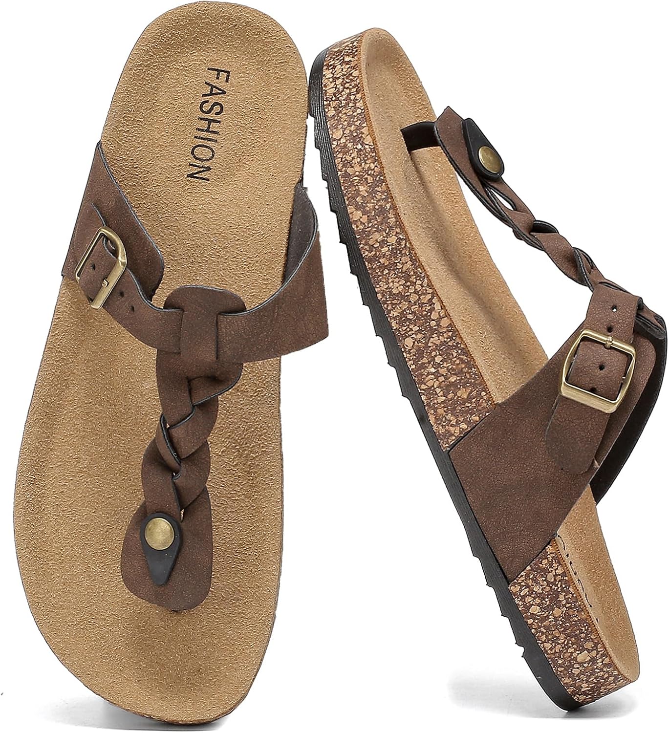 

Сандалии Sgadabe Thong для женщин и мужчин, нескользящие шлепанцы с пробковой стелькой, регулируемая пряжка, летняя обувь для женщин, пляжные шлепанцы, коричневый