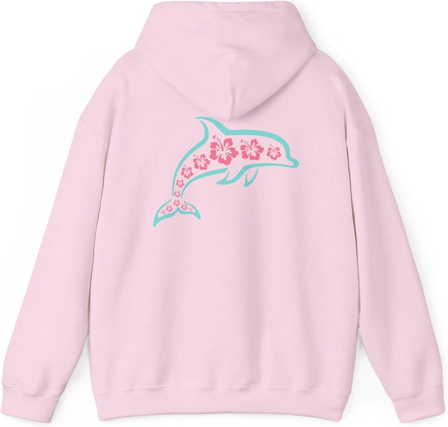 Толстовка с капюшоном Tropical Hibiscus Flowers and Dolphin - пляжное настроение, гавайский цветочный свитшот, подарок для любителя океана, летняя одежда GENERIC, светло-розовый