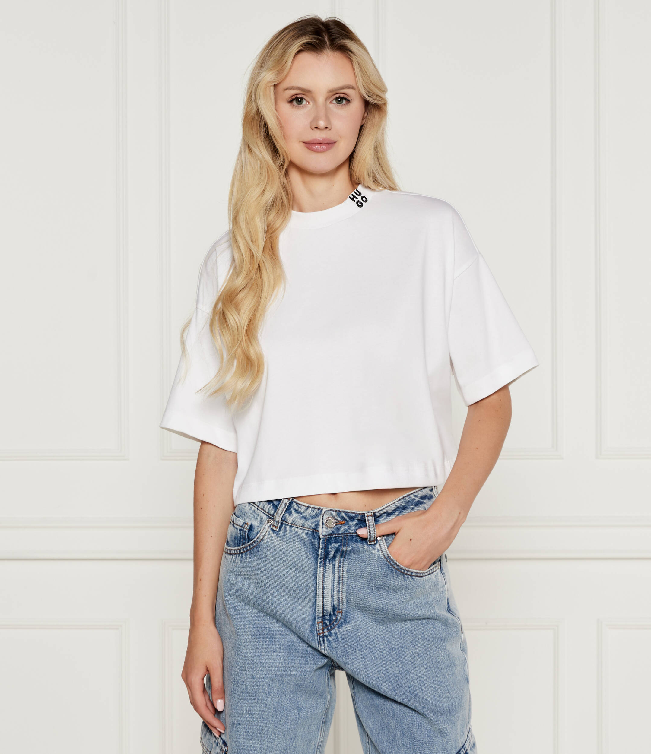 

Футболка HUGO Damelody Cropped Fit, белый