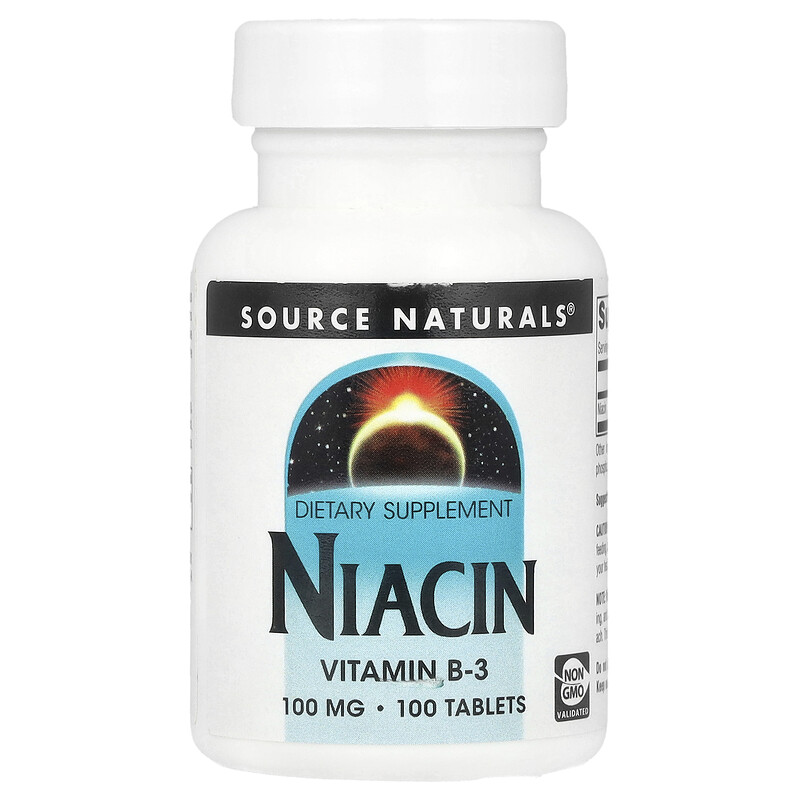 

Source Naturals, Ниацин, 100 мг, 100 таблеток
