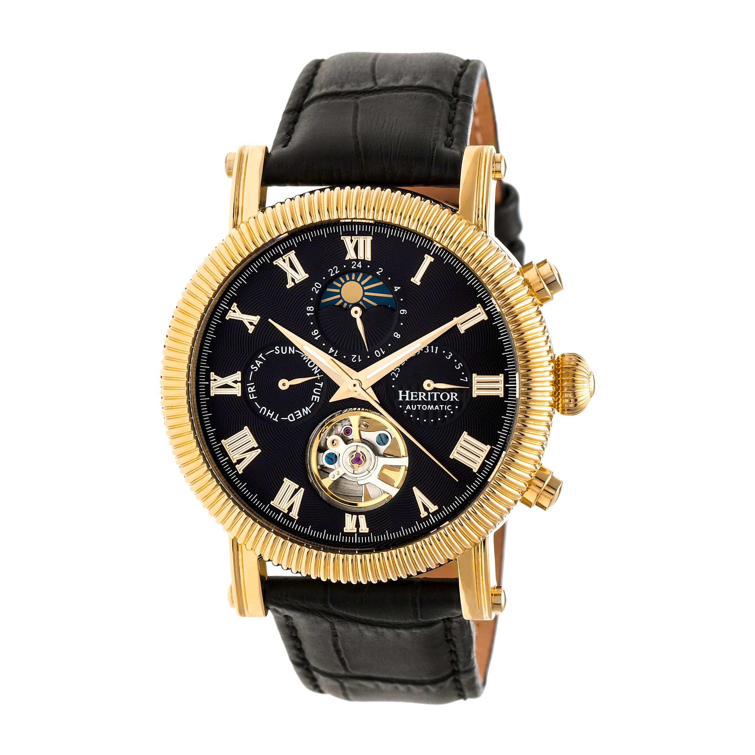 

Часы Winston Semi-Skeleton с кожаным ремешком Heritor Automatic, золотой