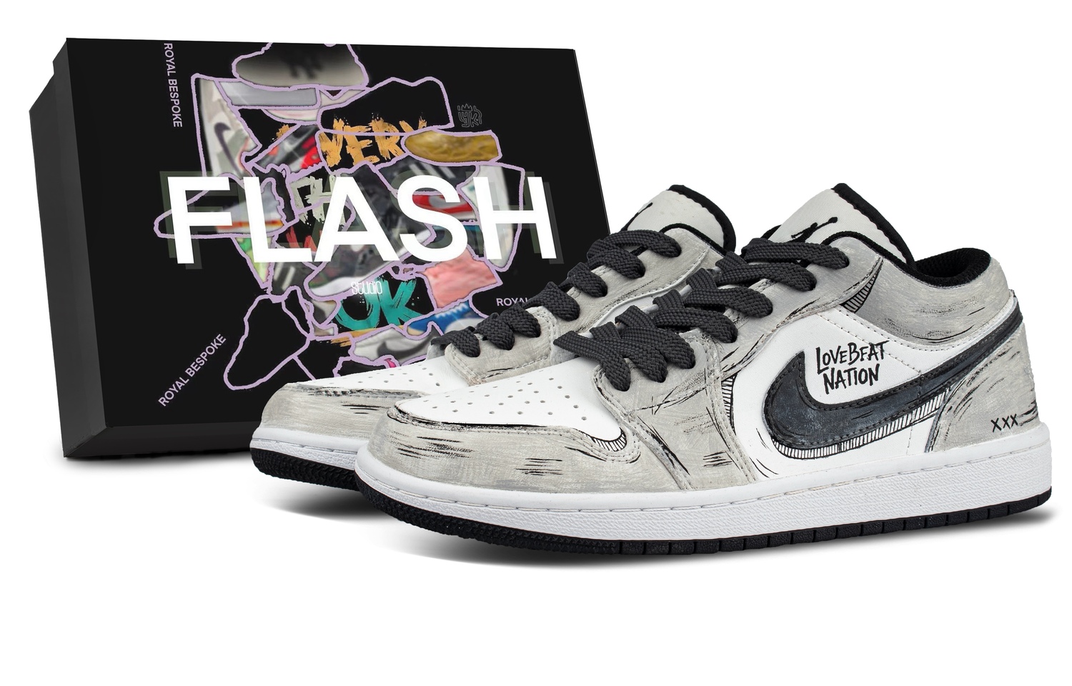 

Jordan Кроссовки Air 1 Gray Fantasy, в коробке, низкие, винтажные, баскетбольные, унисекс, серый с белым