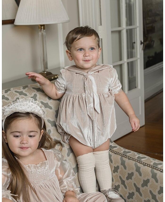 Велюровый комбинезон с эффектом пузырей Helenus Sailor Neck Tie и Bubble для мальчиков - Baby, Little Kid Petite Maison Kids — фото 3