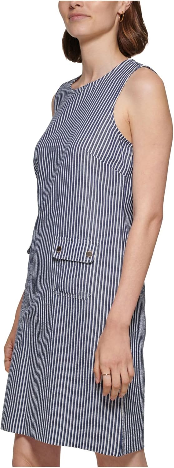 Женское мини-платье без рукавов Tommy Hilfiger с высоким воротом и карманами, Midnight/Ivory — фото 3