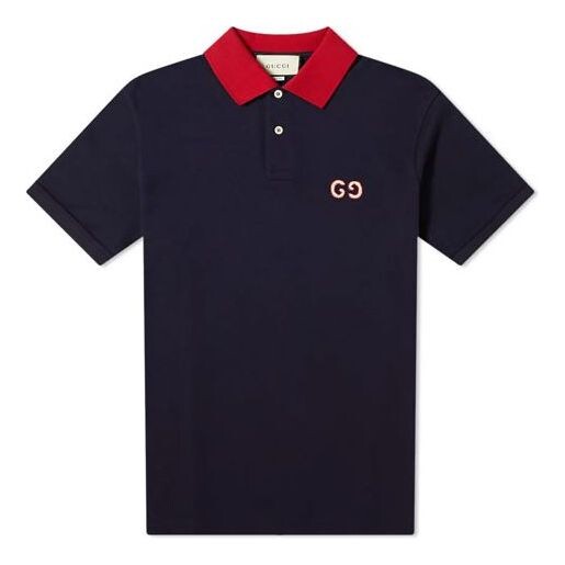 

Футболка gg logo embroidered contrasting colors short sleeve polo shirt navy blue Gucci, синий