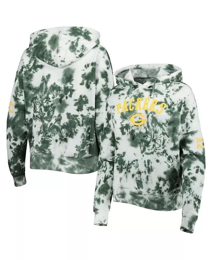 

Женский зеленый флисовый пуловер с капюшоном Green Bay Packers Cloud Dye New Era