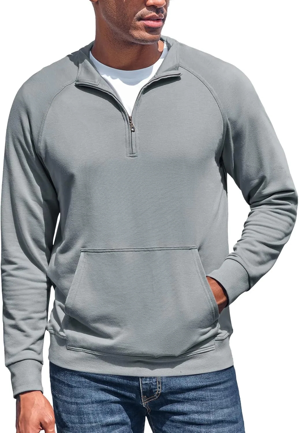 

ZIWOCH мужская толстовка с четвертью молнии, длинный рукав, хлопок, с карманом