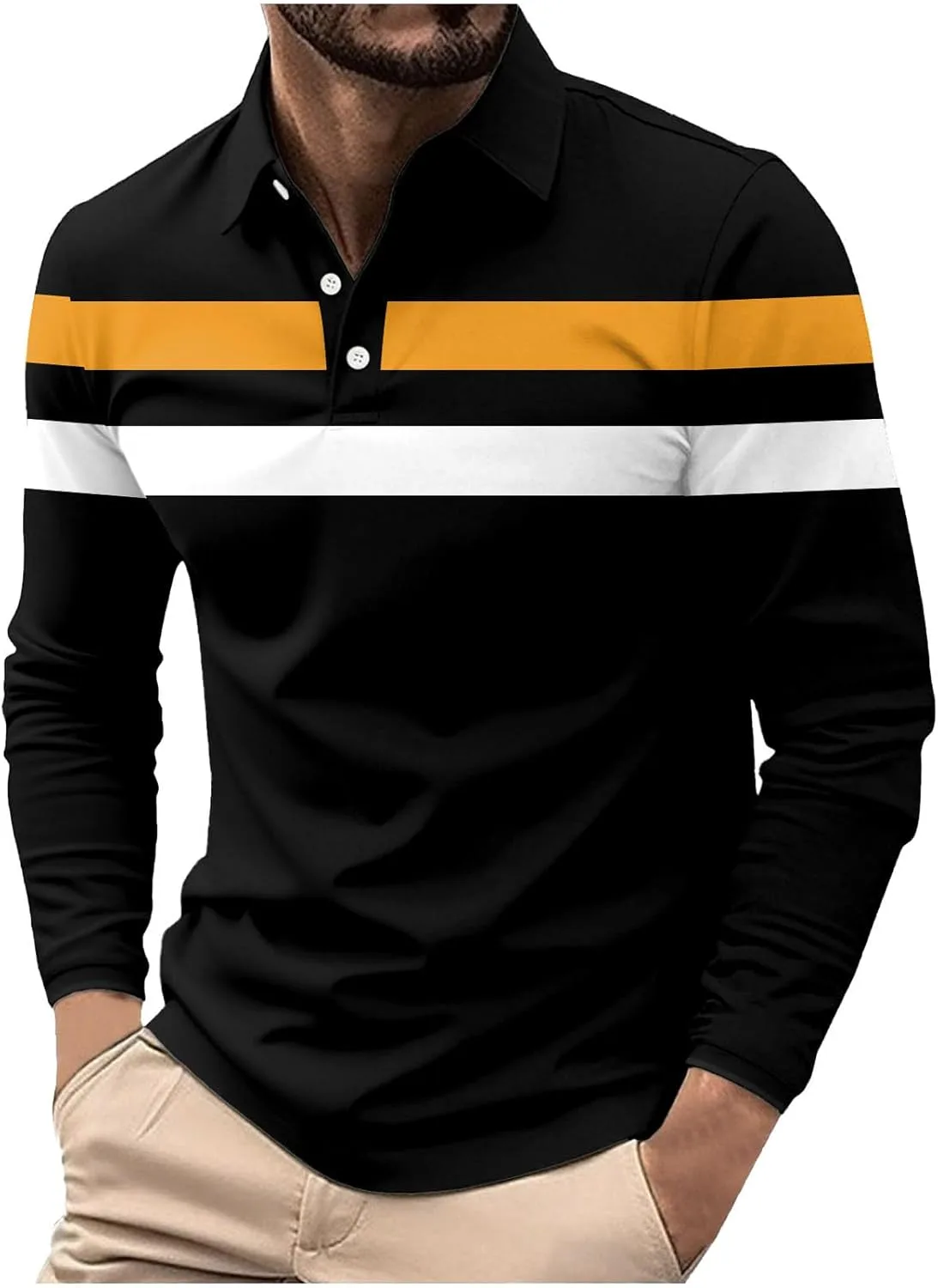 

Поло с длинным рукавом для мужчин, Moisture Wicking, Color Block