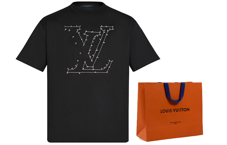 Печать вышитая с коротким рукавом черная мужская Louis Vuitton — фото 2