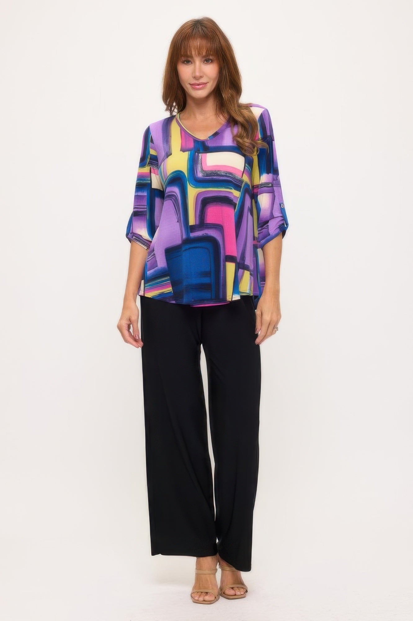 

Топ с V-образным вырезом и закатанными рукавами TRUEDAMES, фиолетовый