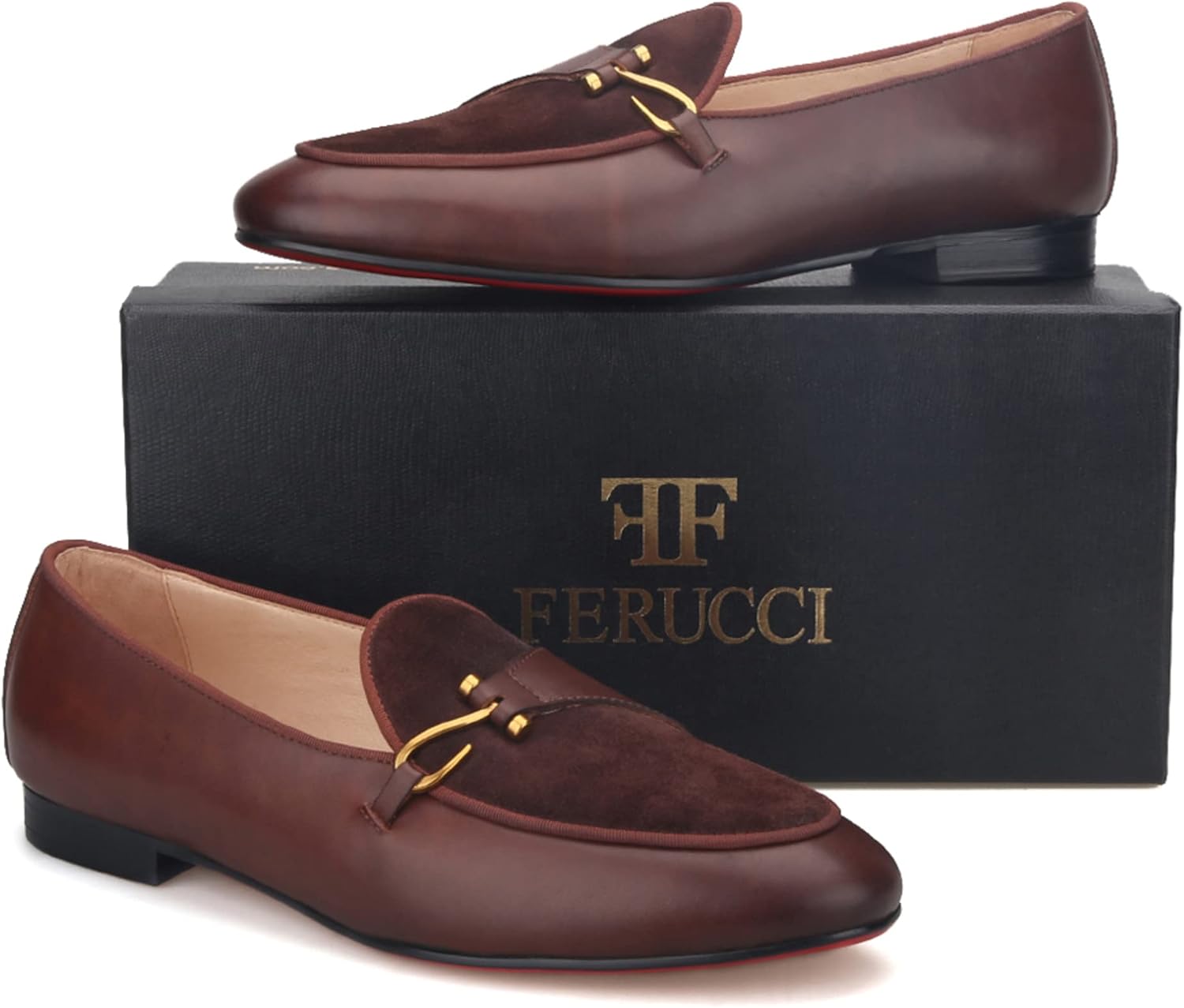 Коричневые кожаные лоферы FERUCCI с пряжкой, туфли на плоской подошве для выпускного и свадьбы — фото 3