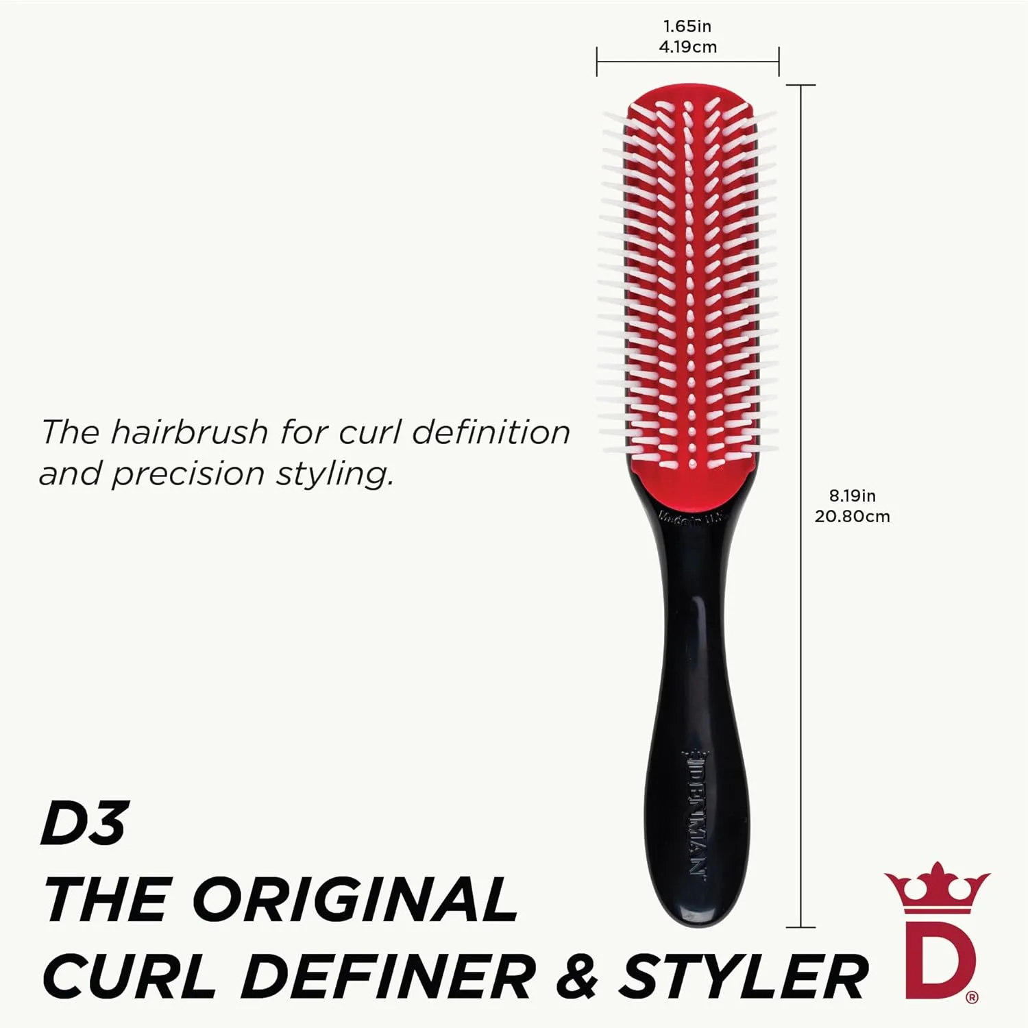 Denman D3 Original Curl Definer & Styler, щетка для вьющихся волос для женщин и мужчин - 7-рядная расческа для распутывания и укладки локонов для гладких и четких завитков, Black — фото 2