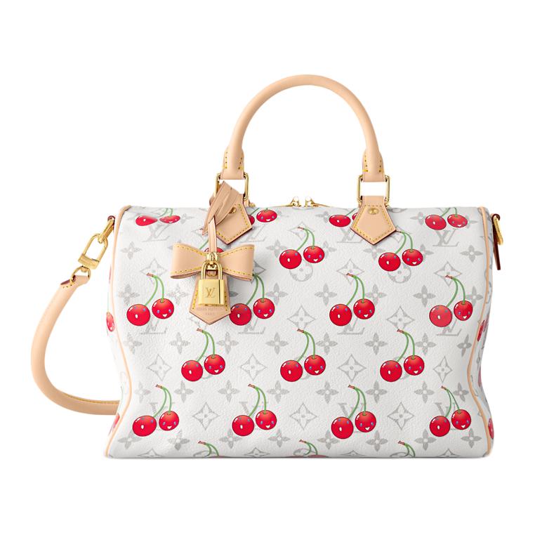 

LOUIS VUITTON Сумка-шоппер Takashi Murakami Cherry Speedy Soft Bandouliere 30 белая с монограммой