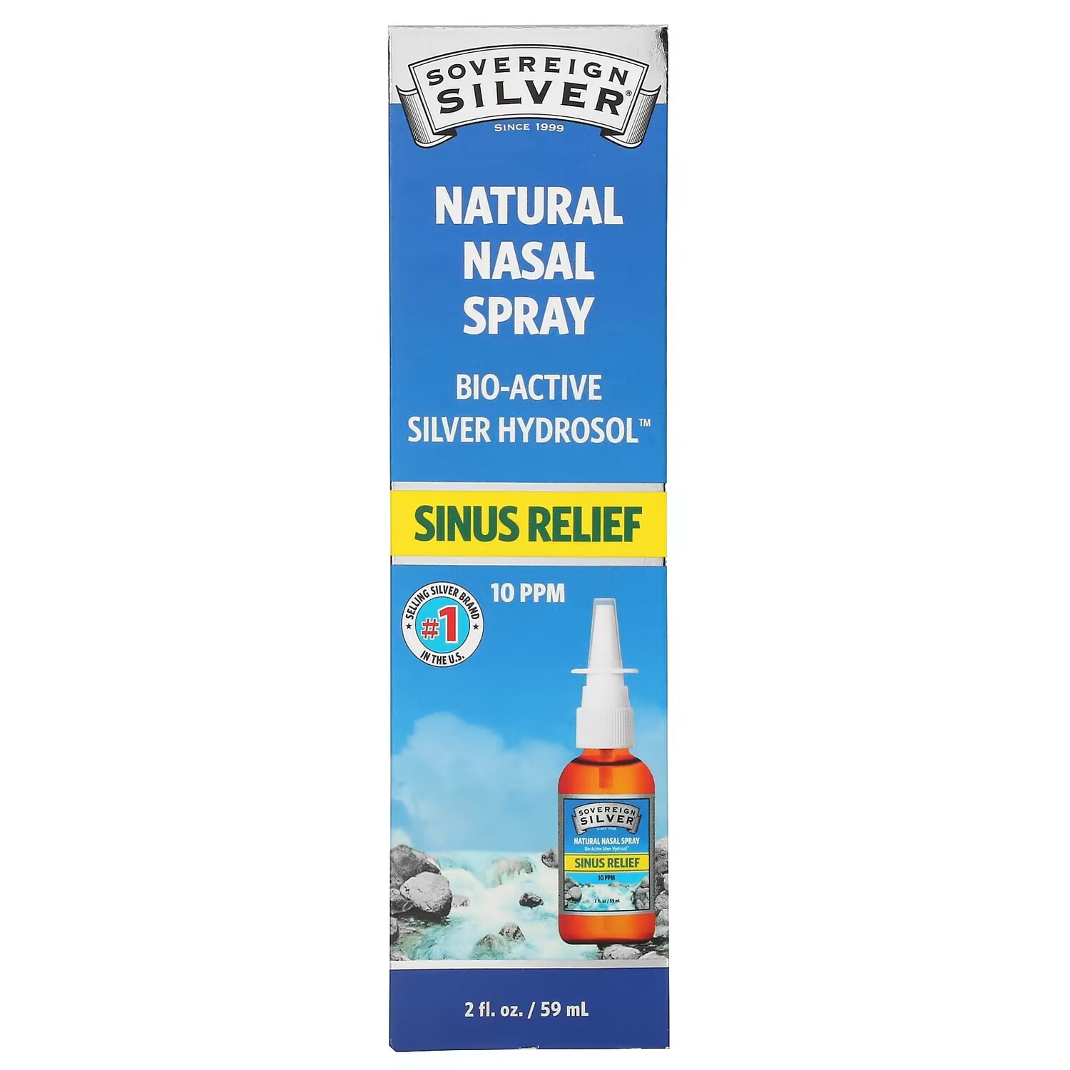 

Sovereign Silver Биоактивный гидрозоль серебра Натуральный назальный спрей Sinus Relief 10 частей на миллион 2 жидких унции (59 мл) (10 частей на миллион на 5 распылений)