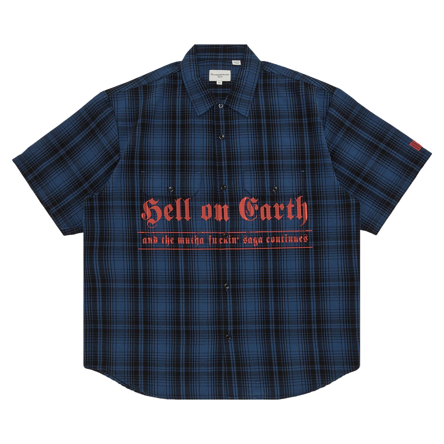 

Рабочая рубашка с короткими рукавами Supreme x Bernadette Corporation, темно-синяя клетка