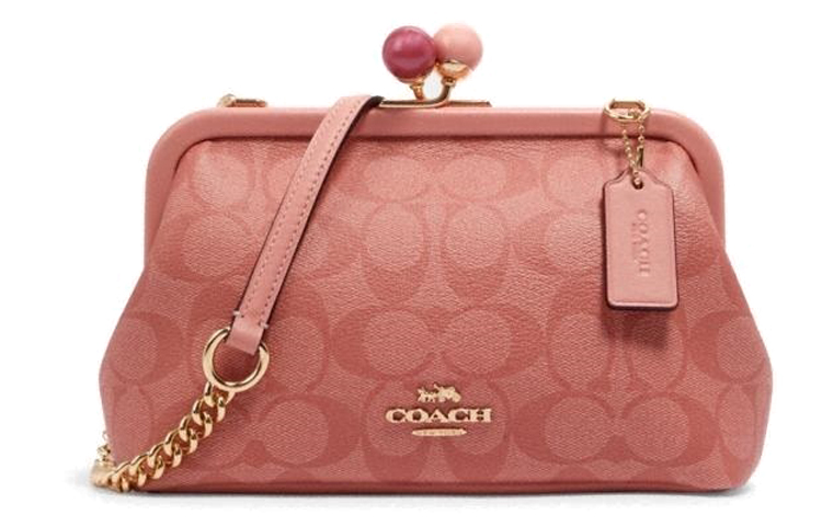 

COACH Женская сумка-мессенджер Trumpets из ткани с принтом Kisslock и гладкой кожей, цвет вишнево-розовый