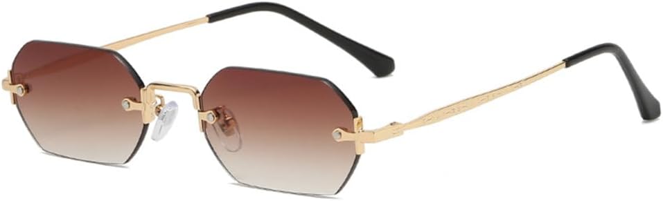 

Женские солнцезащитные очки без оправы, модель 2027 года, ретро-многоугольные очки с серым градиентом, винтажный летний стиль, женские очки с защитой от УФ-излучения UV400 MTZJH, Brown