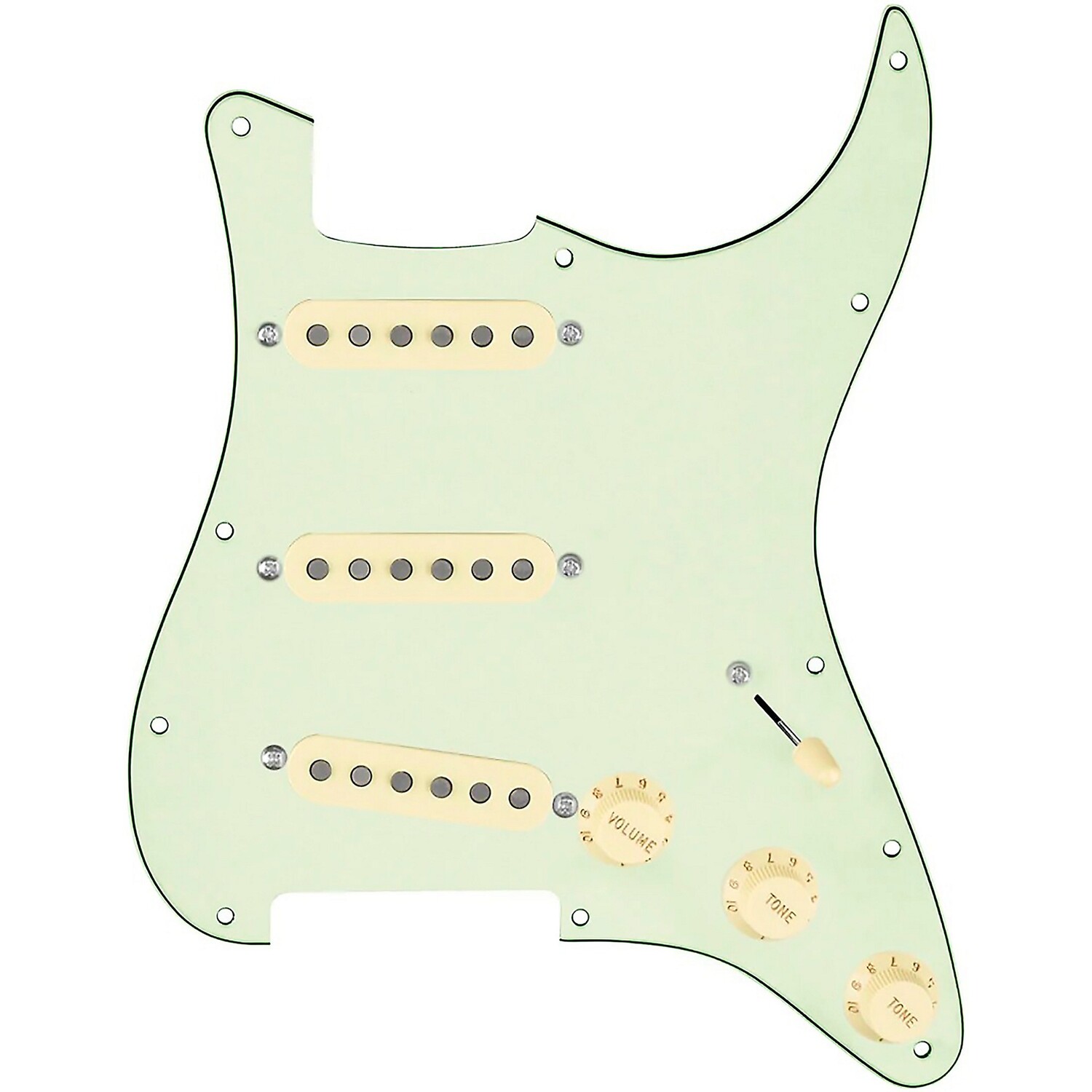 

Накладка 920d Custom Generation Loaded для Strat с состаренными белыми звукоснимателями и ручками, а также жгутом проводов S5W-BL-V мятно-зеленого цвета