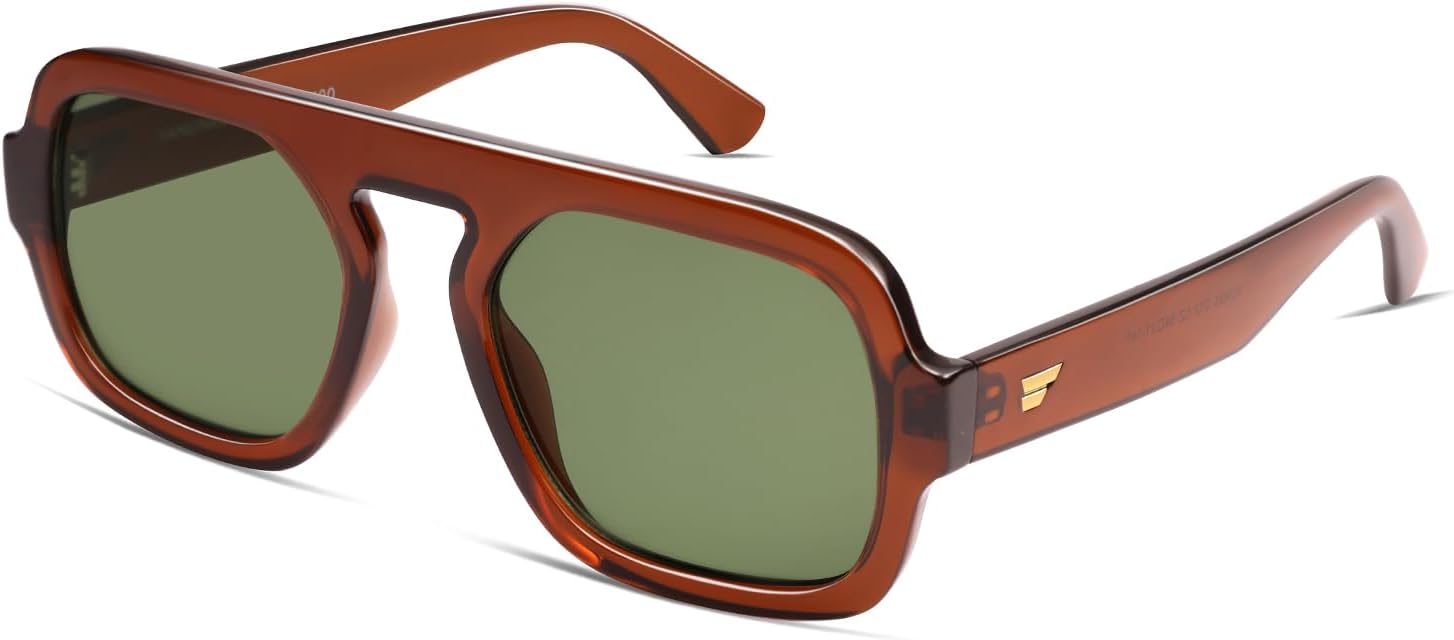 

Солнцезащитные очки-авиаторы VANLINKER большого размера в стиле ретро, ​​квадратной формы, для женщин и мужчин, винтажный стиль 70-х, модные большие очки с плоской верхней частью VL9826, C12-brown/Green