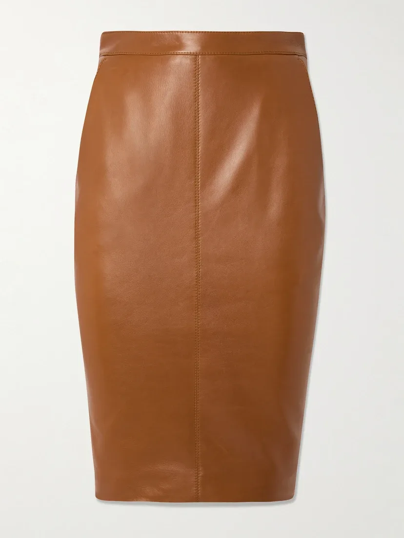 Кожаная юбка SAINT LAURENT, коричневый