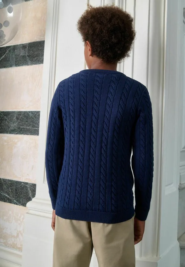 Джемпер с круглым вырезом и косами стандартного кроя Next, Navy Blue — фото 3