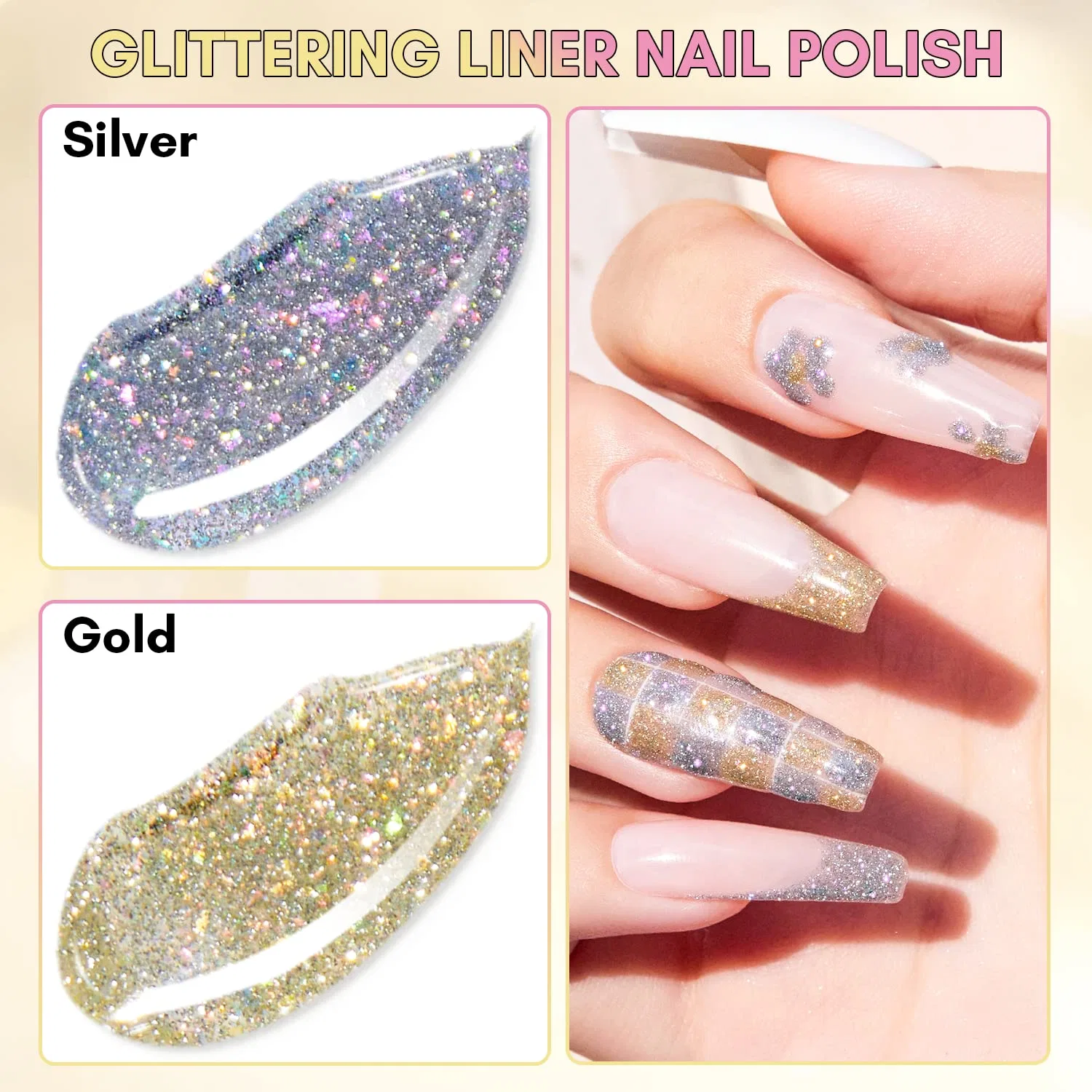 Набор гель-лаков Makartt с глиттером, 2 цвета Makartt, Gold And Silver Nails Liner — фото 3