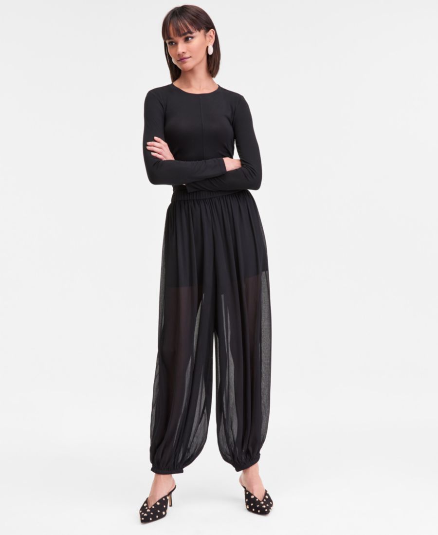 

Женские спортивные брюки-баллоны из жатого шифона, эксклюзивно для Macy's INC International Concepts, Deep Black