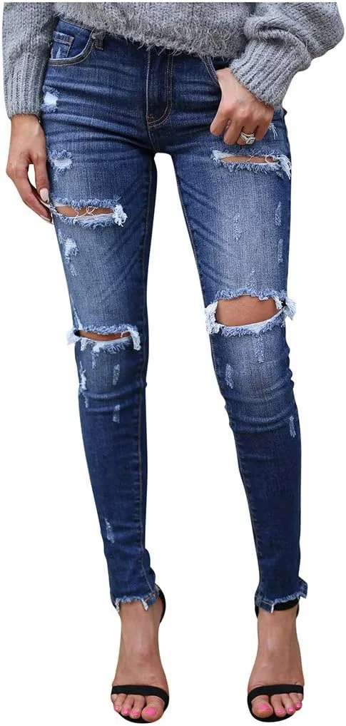 

Джинсы с эффектом коррекции живота, женские повседневные свободные рваные HOLATOK