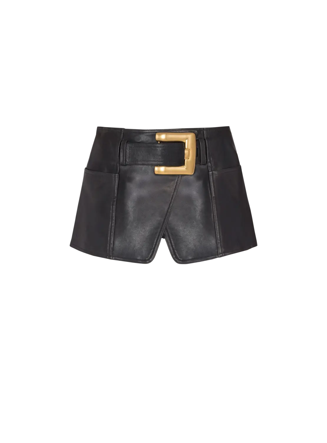 

Кожаная мини-юбка с поясом Balmain, черный