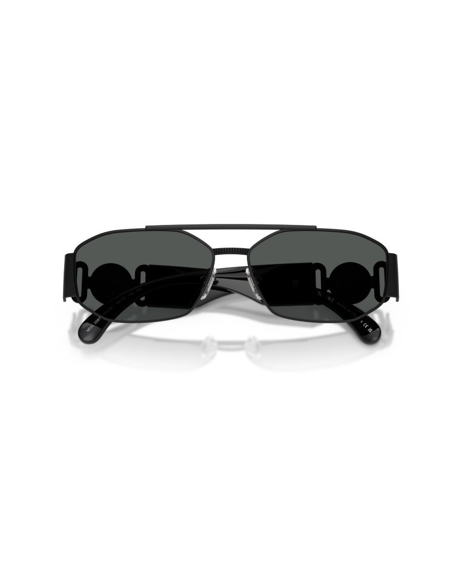 Мужские солнцезащитные очки с геометрическим рисунком, VE2287 Versace, Matte Black, Gray — фото 2