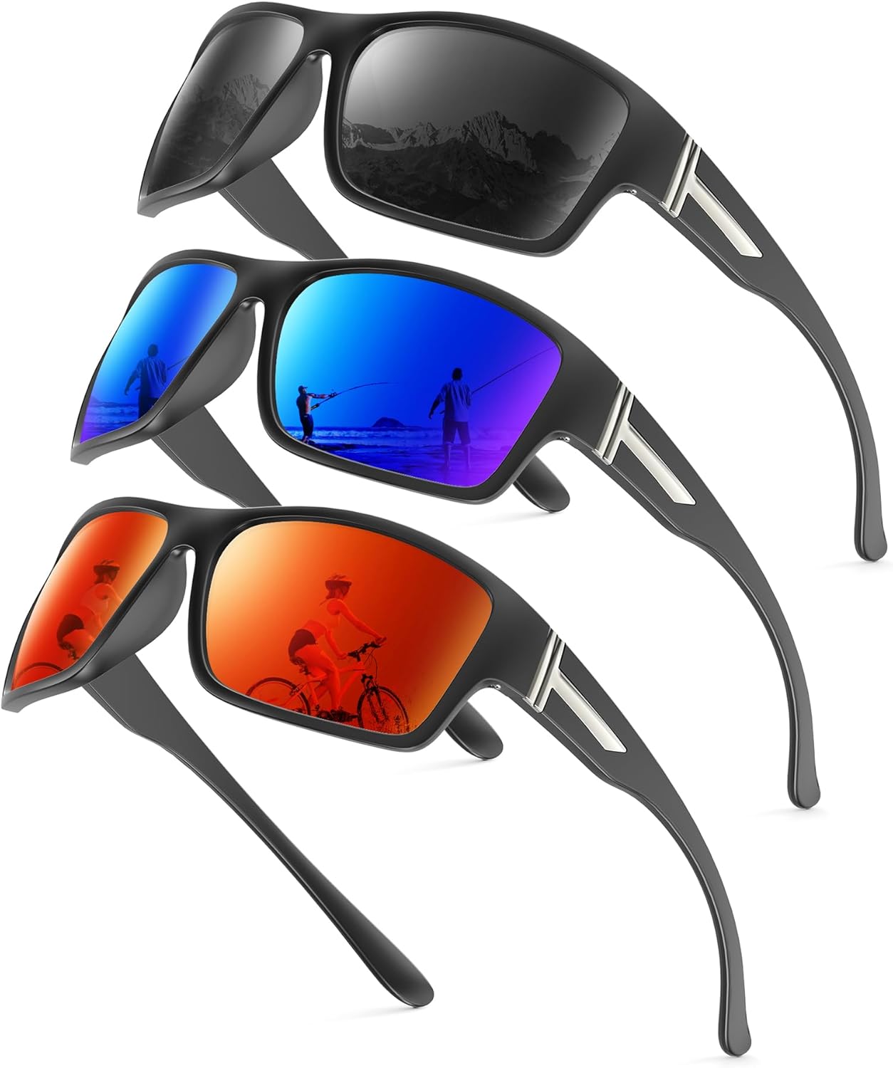 

Поляризованные солнцезащитные очки KALIYADI для мужчин и женщин, спортивные солнцезащитные очки: поляризованные солнцезащитные очки для мужчин и женщин с защитой UV400 для рыбалки и гольфа, A03-black+dark Blue+red